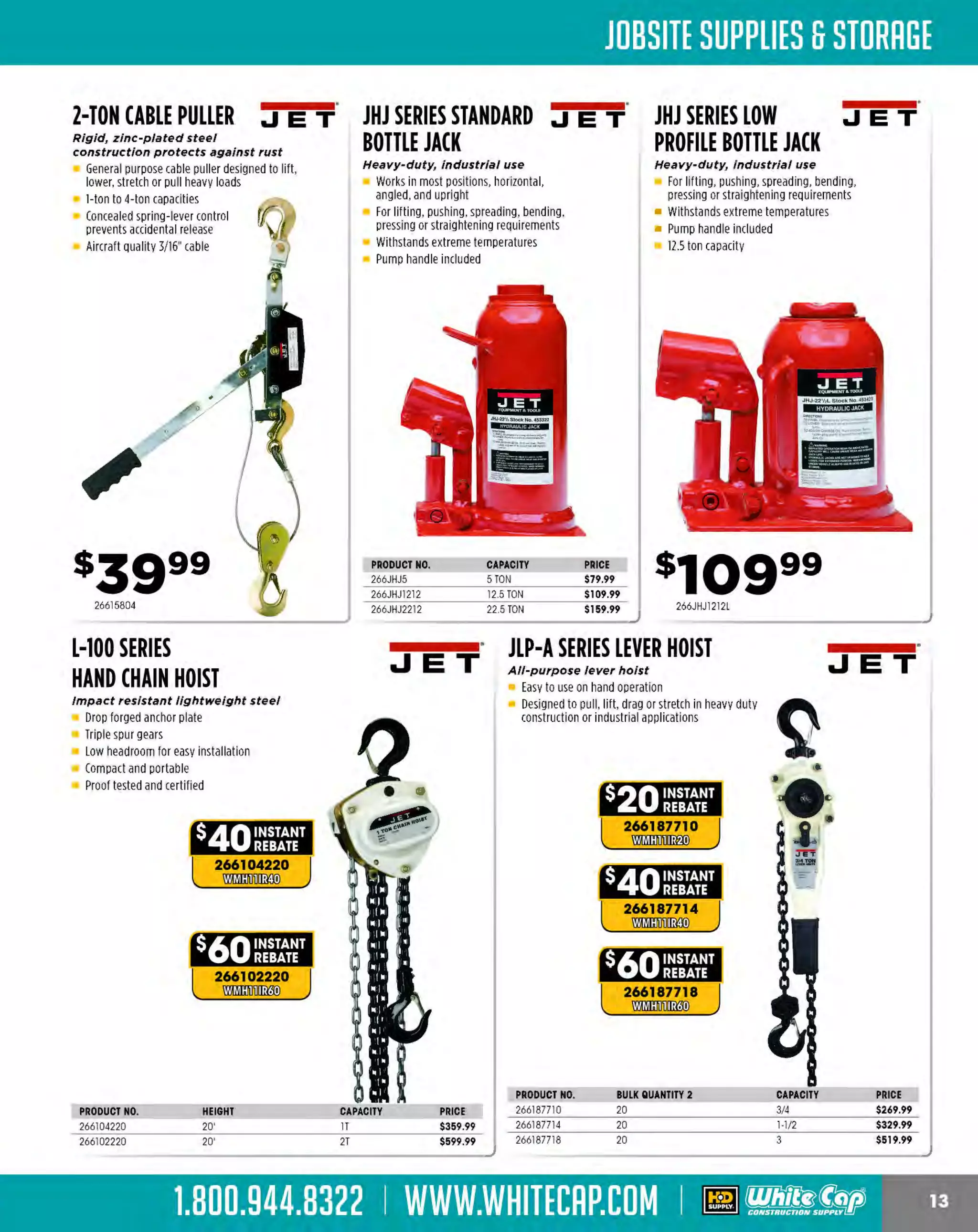 Experience Our MOBILE APP @ Booth BD2
ALSO VISIT OUR SAFETY BOOTH OUTSIDE OF CENTRAL HALL BY REGI STR ATION

...,.,ii!

~ WORLDoF

~ CONCRETE

THESE SPECIAL TRADER DEALS AVAILABLE ALL MONTH AT YOUR LOCAL BRANCH!

CONSTRUCTION
MARKING PAINT

H RUST-OLEUM
INDUSTRIAL B RANDS

4' MEASURING
WHEEL

rl. ~~~:r.~~·

400Series

Water-based marking
paint that features bold,
vivid lines

All steel heavy duty construction for durability
5-digit counter records up to 100,000 feet
4-foot circumference wheel or
accurate measurements on
rough terrain
Wheel stand to keep
wheel upright when
not in use

Easy, no mess inverted tip
Easy-to-see, bright
vivid markings
Non-clogging, one can
convenience
M more linear feet than
arks
the leading competitor
Dries fast

NYLON COATED KOmEl!)n.
STEEL TAPE
USADivision
MEASURE
Nylon coated long steel tape

Quick release crank handle
Versatile end hook
Lengths: 100', 200' and 300'

_

...........
.........

""'-·'*""~

YOUR CHOICE

PRODUCT NO.
761264692
761264696
761264702
761264694
761264695
761264699
761264700
761264693
761264697

DESCRIPTION
WHITE 200Z
SAFETY RED 20 OZ
FLUORESCENT PINK 20 OZ
CAUTION BLUE 20 OZ
HI VISIBILITY YELLOW 20 OZ
ORANGE200Z
GREEN 20 OZ
CONSTRUCTION CLEAR 20 OZ
FLUORESCENT ORANGE 20 OZ

PRODUCT NO.

CHALK REFILLS

s7ss

DESCRIPTION
5 LBS. BLUE
5 LBS. RED
5 LBS. BLACK
5 LBS. GLD ORANGE

S crank, durable to last longer,
teel
handle locks to prevent line tangles
N
ylon/polyester braided line,
2X increased durability, 150 ft.
of line - optimal for large jobs
2:1 gear ratio, rewinds 2X faster

IRWIN.
STRAIT-LINE.

100' STRAIT-LINE
SPEEDLINE
CHALK REEL
Retrieves chalk line J.SX faster
than a standard chalk reel

Handle clutch allows release of the
line without spinning the handle
Patented hook storage and door
locking mechanism reduces spills
and line tangles

173SPLIOO

The MOST KNOWLEDGEABLE PROS in construction supplies

800.944.8322 I Whitecap.com

STRAIT-LINE.

17364110

$849
1
732031311

IRWIN.

1 gear ratio
:1
Locking metal handle minimizes
tangles and allows reel to be
used as a plumb bob

1
73105B

Holds 14 oz. of chalk

PRICE

Heavy-duty case Is constructed
of durable aluminum alloy

YOUR CHOICE

150' LARGE CAPACITY
CHALK REEL

TAPEMEASURE OP REEL 300' $109.99
EN
N STEEL
C

100' STRAIT-LINE
ALUMINUM
CHALK REEL

High visibility chalk for
self-chalking line reels

PRODUCT NO.
173105B
173105R
173105BK
1731050R

TAPEMEASURE OPEN REEL 200' $69.99
NC SHH

109KOM300

109400

TAPEMEASURE OPEN REEL 100'
$42.99
NCSTEEL

109KOM200

s12999

DESCRIPTION

109KOM100

IRWIN.
STRAIT-LINE.

 