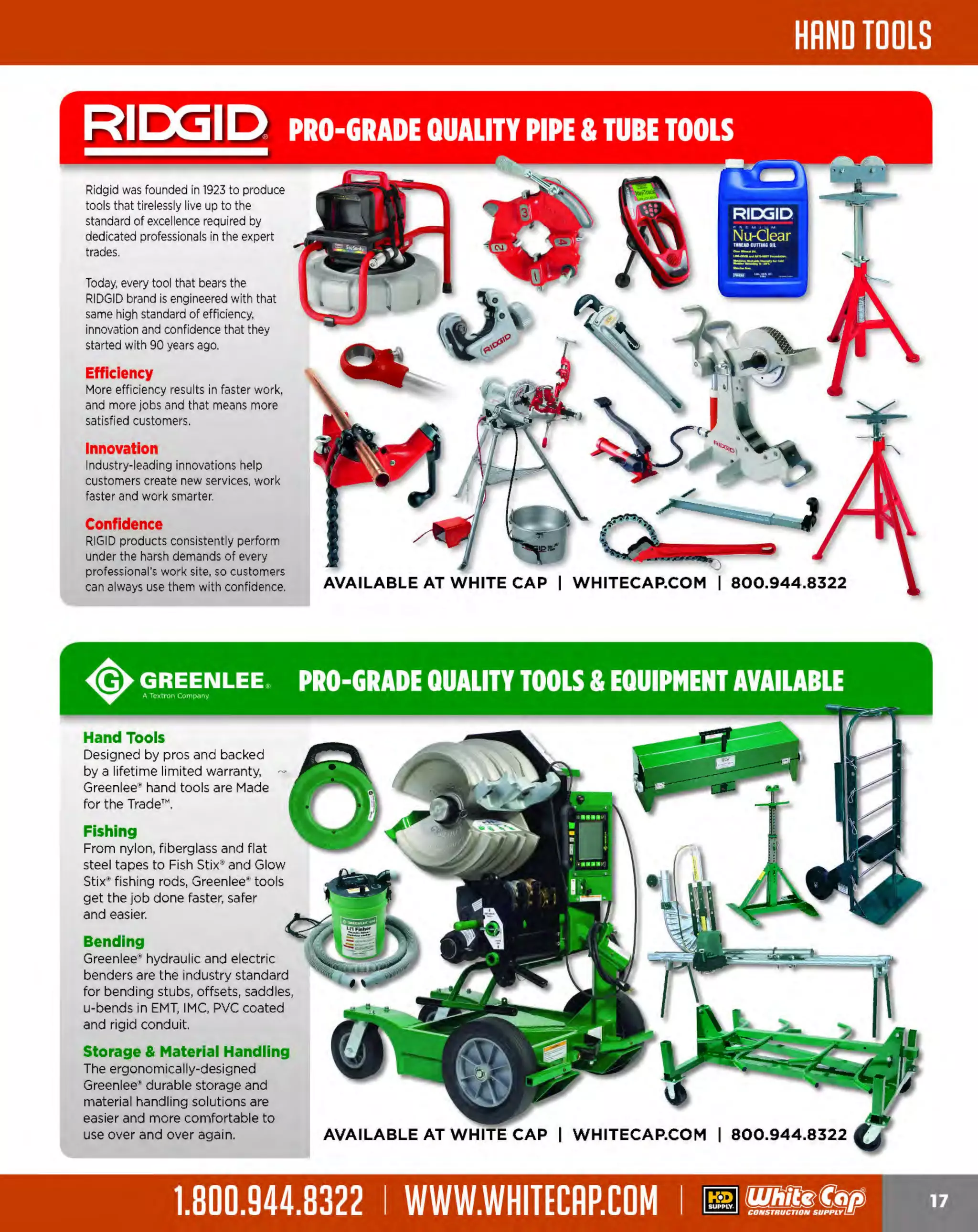 Experience Our MOBILE APP @ Booth BD2
ALSO VISIT OUR SAFETY BOOTH OUTSIDE OF CENTRAL HALL BY REGISTRATION

...,.,ii!

~ WORLDoF

~ CONCRETE

THESE SPECIAL TRADER DEALS AVAILABLE ALL MONTH AT YOUR LOCAL BRANCH!

HAND-HELD HALOGEN WORK LIGHT BRIGADE.
500 Watt

5-15P plug
3-FT 18/3 SJTW cord
Insulated rubber grip handle
Convenient cord wrap
Includes: 500W bulb

-*-

PRO GRADE TOOLS

TRADESMAN FORCED-AIR
TORPEDO GAS HEATER
Reliable, directional heat

Dependable electronic spark ignition
Industry's heaviest gauge combustion chamber
and burner plate
,.,.,.,..,,
Weather resistant T
ri-Shield finish
/Jflllrracfesman 170
125,000 to 170,000 BTU/hour rating Includes: 10' gas hose and gas
pressure regulator

s33949
444BR12538

TELESCOPING HALOGEN
WORK LIGHT
500 Watt

@l:li@it@.

:o

.. .

235170

BRIGADE.

- *-

PRO GRADE TOOLS

Total height: 72"
2-in-1 removable H-base
Heavy-duty face frame
Quick head adjustment
Includes: 500W bulb

TRADESMAN PROPANE
FORCED-AIR TORPEDO HEATER

@l=
IM!ft@.

Reliable, directional heat

Dependable electronic spark ignition
Weather resistant Tri-Shield finish
Industry's heaviest gauge combustion chamber
and burner plate
250,000 to 400,000 BTU/ hour rating
Includes: 10' gas hose and gas
· IJ!IJI T
radesman 400
pressure regulator

s54319
444BR12539

QUARTZ HALOGEN
WORK LIGHT
7000 Watt

Total height: 72"
5-FT SJTW cor
On-off switch
Includes: (2) 500W bulbs

235400

BRIGADE.

-*PRO GRADE TOOLS

WORKMAN PROPANE
CONVECTION HEATER
Ideal where electrical power Is not
readily available

Dependable piezo ignition
99.97%+ fuel efficient direct-fired design
Thermocouple controlled gas valve
40,000 to 225,000 BTU/ hour rating
Adjustable heat output saves fuel
Includes: 10' gas hose and gas pressure regulator

$156 99

444BR12540

235CV225

FAN-FORCED
MILKHOUSE HEATER

COMBINATION RADIANT AND
FAN-FORCED HEATER

5,120 Btu/hr., 1500/1:JOO watts

5, 120 Btu/hr.

Lightweight
Comes with a temperature control thermostat
Safety system includes a tip over switch,
automatic reset limit control and
thermal cutoff device
Two temperature settings and fan only mode
Comes with 6' cord

s5499
235188TASA

Comes with a temperature control thermostat
Safety system includes a tip over switch
and manual reset limit control
Three temperature settings -1500/900/600
Comes with 6' cord
Dimensions 11" x 15" x 12"
U.L. listed

sa199
235198TMC

The MOST KNOWLEDGEABLE PROS in construction supplies

800.944.8322 I Whitecap.com

•

 