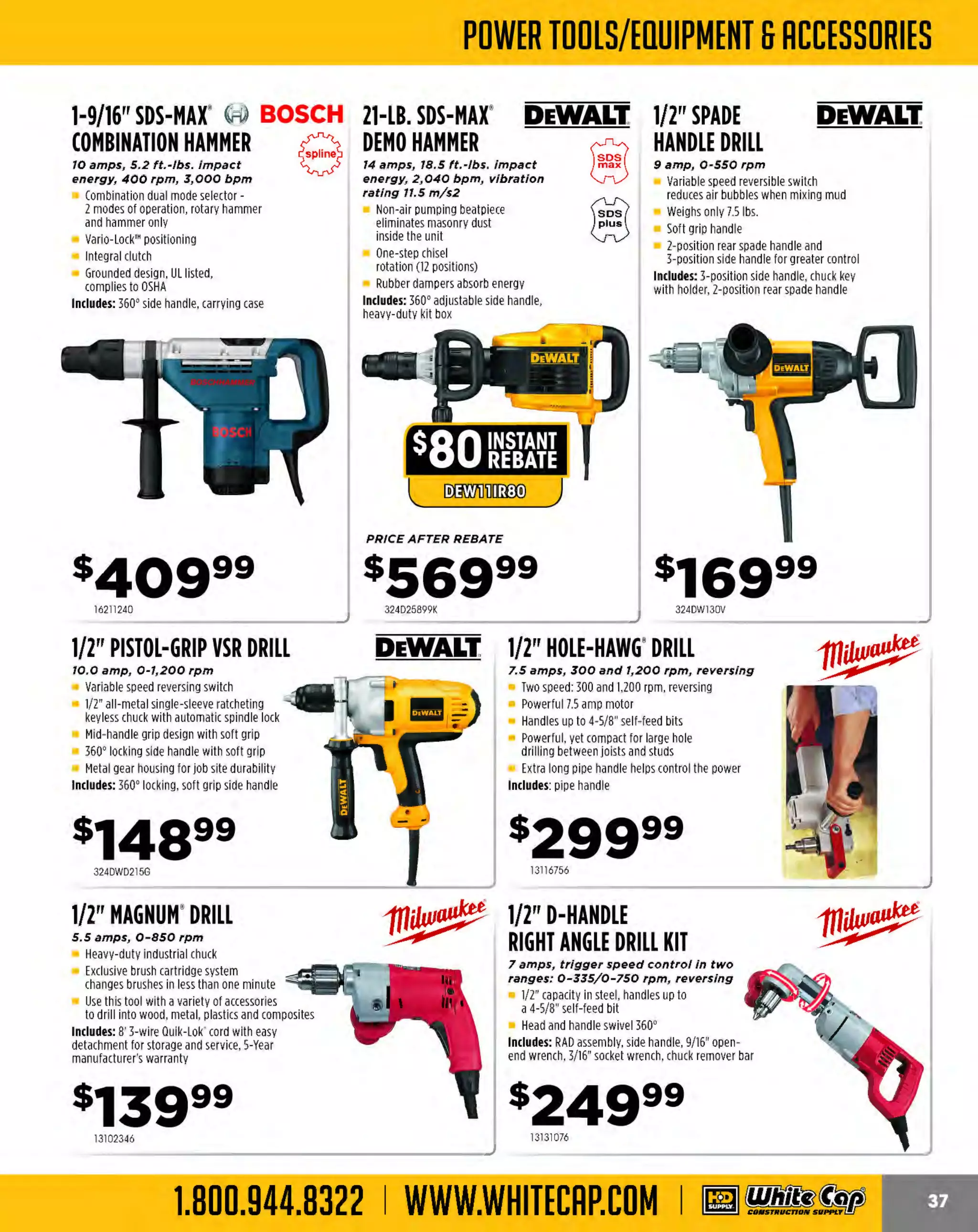 Experience Our MOBILE APP @ Booth BD2

...,.,ii!

~ WORLDoF

~ CONCRETE

ALSO VISIT OUR SAFETY BOOTH OUTSIDE OF CENTRAL HALL BY REGI STR ATION
THESE SPECIAL TRADER DEALS AVAILABLE ALL MONTH AT YOUR LOCAL BRANCH!

te}Husqvarna· OM 220 CORE DRILL HANDLE

PG 280SF
FLOOR GRINDER

te}Husqvarna·

115V, J-speed, 500/1400/ 2900 full load

For both dry and wet drilling
Front handle turns 360 degrees
Equipped with Elgard™ to indicate
~ ,
when machine is overloaded
..... ,
Built-in SoftStart'" electronic limiter ~.if
LED indicator
~

115 volts, 2 hp

The dust guard and vacuum port are
designed to create efficient suction of dust
Ergonomically designed handlebar and
low noise levels
Large range of diamond tooling available
for a wide range of grinding applications

r

fll" -

617966987420

617DM220

DCSSOO PORTABLE te}Husqvarna
DUST EXTRACTOR

OS 250 CORE DRILL STAND

®Husqvarna·

This drlll stand Is to be used with the
DH 220 drlll motor

J80·480 volts, 7.4 hp

Two-speed carriage gearbox
Equipped with guide rollers which stabilize
for accurate drilling
The carriage has an universal quick
connection plate
Adjustment screws on base plate,
carriage and back support

Three-way filtering system with
rate of 99.9%@ 1micron
Built-in phase correction
Can be used for wet and dry
applications
Includes: 27 foot, 3" hose

s9399 99
6170(5500

PG 820 FLOOR
GRINDER/POLISHER

te}Husqvarna· SHAFT EXTENSION
AND ADAPTORS

J80-480 volts, 17 hp

Dual Drive Technology'" enables the
operator to control md1v1
dual
speed and direction of the
planetary head and satellite discs
Patented twm motor drive system
Triple-headed grinder

®Husqvarna·

Used to drlll deep holes
~

- -•

1-"' A
,

•

·

CALL FOR PRICING

617PG820

S26 HEPA DUST EXTRACTOR
Features certified HEPA filters that traps and
prevents the most dangerous dust from being
released in the air

T contents are deposited directly into our our unique
ank
Longopac• bags for dust-free disposal
Can be connected to power tools to extract freshly cut
concrete dust
On-board storage for easy access to wand and floor tool
Filter cap with thumb screws for fast, easy filter changes
Includes: Hose, 2-pc wand attachment with floor tool

617541400067

~Erfflator

PRESSURIZED WATER TANK
W/HOSE
18 volt, 1.6 ah

Capacity of 3.96 gal.
Operates for 20 minutes before refilling
Includes: Li-ion battery, charger, 10 foot hose

$2238 99
10420900059A

617WT15

The MOST KNOWLEDGEABLE PROS in construction supplies

800.944.8322 I Whitecap.com

®Husqvarna·

 