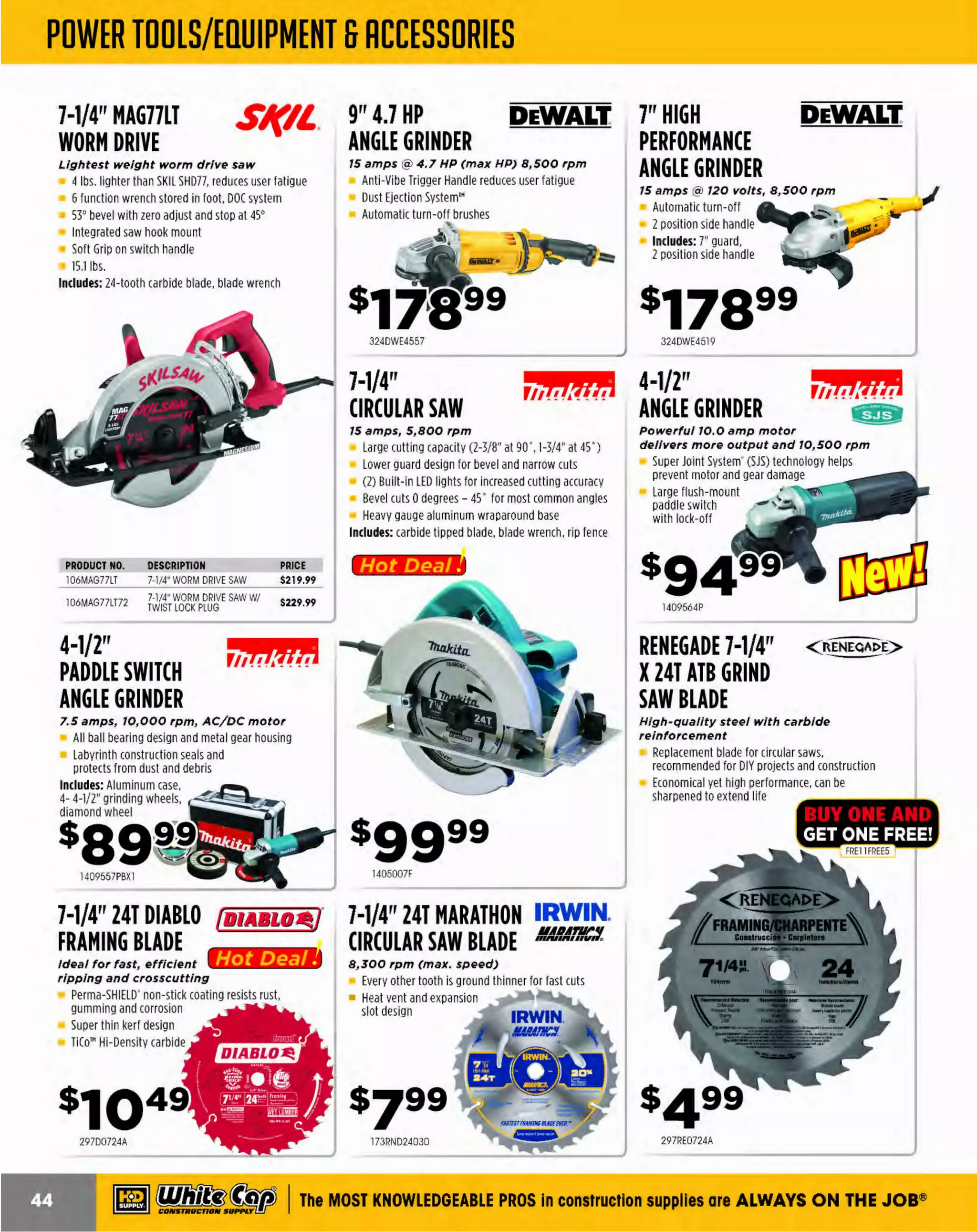 ~

Visit White Cap's WOC Branch @ Booth C4355

...... CONCRETE

FREE BACKPACK • SHOW SPECIALS • PRIZES • GIV EAWAYS*

~ WORLDoF

THESE SPECIAL TRADER DEALS AVAILABLE ALL MONTH AT YOUR LOCAL BRANCH!

2200 SERIES N95
PARTICULATE RESPIRATOR

2300 SERIES N95
PARTICULATE RESPIRATOR

With Dura-Mesh· shell

With exhale valve

SoftSpun· lining gives added comfort
and durability
Contour molded nose bridge with soft
foam nose cushion for added comfort
Face piece is naturally contoured
without pressure points
2200 Series - 20 per box

Exhale valve reduces hot air build-up
Exclusive Dura-Mesh· shell resists collapsing even
under hot and humid conditions
M
olded nose bridge with soft foam
nose cushion
10 per box

6872200N95

6872300N95

PURA-FIT FOAM EARPLUGS

3M

3M™ FOAM EARPLUGS

An industry favorite

Recommended for high noise situations

Highest independently tested NRR 33dB
Tapered design inserts in most ear canals
Longer, easier to grasp
Formulated for softness and comfort, smooth
outer surface does not irritate workers' ears

T
apered shape to fit the ear canal comfortably
Smooth, dirt-resistant surface for hygiene
Hypoallergenic material
Can be used with other personal protection equipment
Must be used in accordance with OSHA regulations
and the user instructions, warnings and limitations
accompanying each product
NRR: 29 dB

PRODUCT NO.
1211100
1211110

6876900

DESCRIPTION
1PAIR - UNCOROED
1PAIR - CORDED

.29C
.59C

CLASS2
MESH VESTS

ULTRA-COOL™
Ml @) ~~:~!~?. CLASS 3
Ml@ ~~-~.~~.?.
MESH 6-POCKET VEST
SURVEYORS MESH VEST

Ultra-Cool'" 100% polyester mesh

Ultra-Cool'" 100% polyester mesh

Zipper front closure
2" wide Viz lite• reflective material
Left chest mic tab
Pockets: Outside left chest radio pocket with hook
& loop tab, inside right chest 2-tier 4-division pencil
pocket, lower inside left patch pocket
S
izes: M-SX
ANSl/ISEA 107 Class 2 Compliant

Zipper front closure
2"wide
Vizlite' reflective material with 3" breathable
contrasting color
Pockets: Two lower outside patch pockets with
flaps, rig ht chest 2-tier pencil pocket, left chest
radio pocket with flap, two inside patch pockets
Sizes M-SX
100% Polyester Ultra-Cool'" Mesh
ANSl/ISEA 107 Class 2 compliant

Ultra-Cool'" 100% polyester
mesh w/ solid pockets

Zipper front closure
2" wide silver reflective material with 3"
Ultra-Cool'" contrasting mesh
Left chest mic tab
Outside right chest 2 tier 3 division pocket,
inside lower patch pockets, two lower outside
solid material patch pockets with scalloped
flaps, outside left chest radio pocket
S
izes: M-SX
ANSl/ISEA 107 Class 3 Compliant

YOUR CHOICE

$1399
PRODUCT NO.
1
211085M
1
211085LG
1211085XL
1
2110852XL
1
2110853XL

YOUR CHOICE

$1599
SIZE

XL
2XL
3XL

COLOR
LIME
LIME
LIME
LIME
LIME

~ (U/h~~

PRODUC NO.
T
1211195M
1211195L
1211195XL
12111952XL

L
XL
2XL

COLOR
LIME
LIME
LIME
LIME

PRODUCT NO.
1211242M
1211242LG
1211242XL
121 2422XL
1
12112423XL

SIZE

XL
2XL
3XL

COLOR
LIME
LIME
LIME
LIME
LIME

The MOST KNOWLEDGEABLE PROS in construction supplies

~ coNsTRucnoNs~·wHiLE suPPuEs LAsr

800.944.8322

I Whitecap.com

 