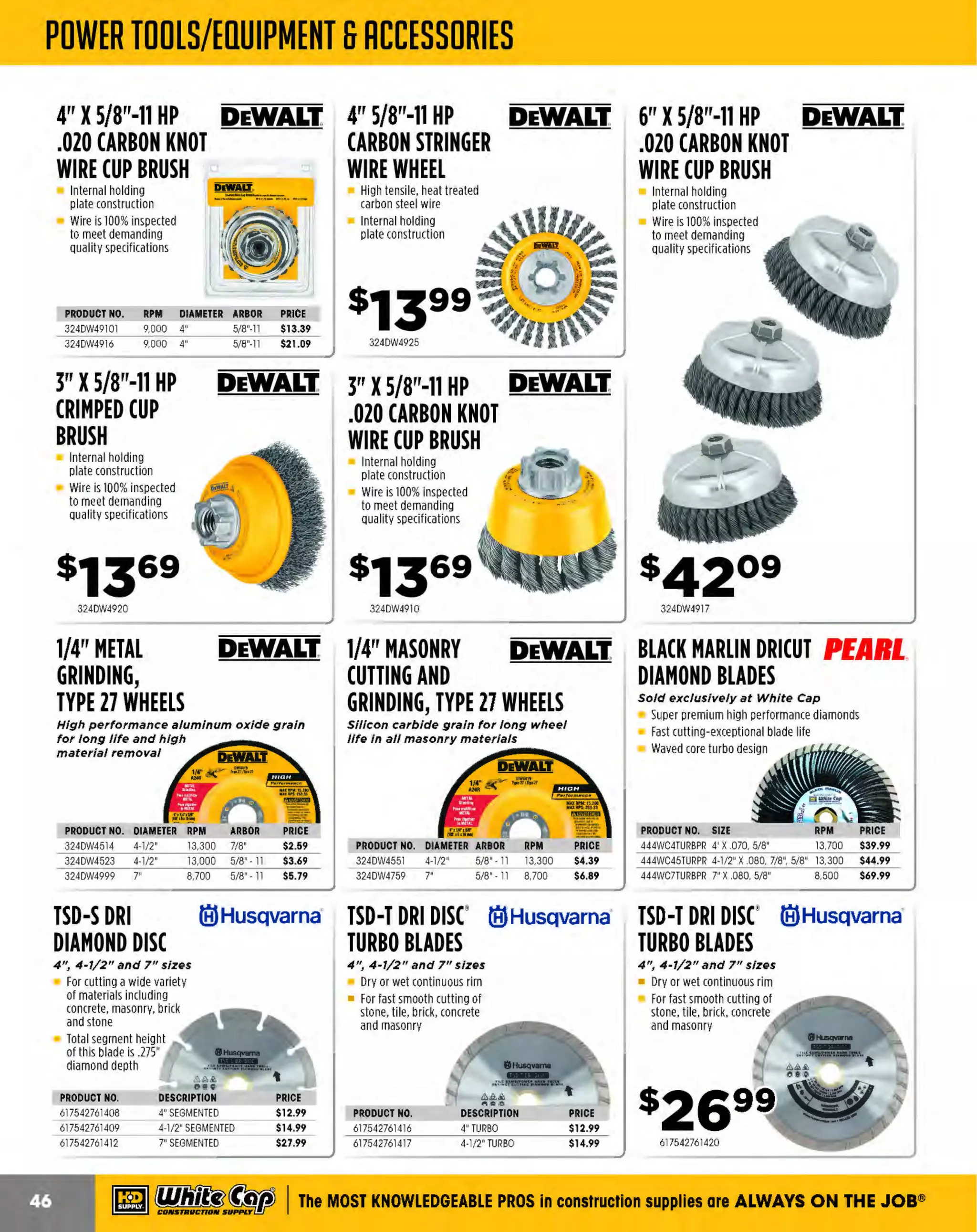 ~

Visit White Cap's WOC Branch @ Booth C4355

...... CONCRETE

FREE BACKPACK • SHOW SPECIALS • PRIZES • GIV EAWAYS*

~ WORLDoF

THESE SPECIAL TRADER DEALS AVAILAB LE ALL M ONTH AT YOUR LOCAL BRANCH!

FLEECE-LINED
BOMBER

HOODED FULL-ZIP ML @ ~~!'~~~ BROWN JERSEY
SWEATSHIRT
GLOVES

Waterproof and seam sealed shell

Black lower body and sleeves help the
wearer keep a clean appearance

Durable waterproof shell w/ fleece liner
Removable hood
2" wide reflective material
Adjustable cuffs
Pockets: Right chest vertical zipper wallet pocket,
left chest radio pocket, zipper slash side pockets
ANSl/ISEA 107 C 3 compliant
lass

•

YOUR CHOICE

PRODUCT NO.
1219670M
1219670L
1219670XL
12196702X
12196703X
12196704X
12196705X
1219671M
1219671L
1219671XL
12196712X
121Y6/13X
12196714X
12196715X

M
L
XL
2XL
3XL
4XL
SXL
M
XL
2XL
3XL
4XL
SXL

WEST

• R O T I C T IV I

Clute cut

Brown jersey
Standard weight
Knit wrist

High quality 9 oz. sweatshirt material
Black rib knit cuffing
2" wide Yizlite• reflective material
Pockets: Lower outside slash pockets
ANSl/ISEA Class 3 Compliant

0 I it. •

BUY IN BULK
AND SAVE!
6-PACK!

LIME
LIME
LIME
LIME

ORANGE
ORANGE
ORANGE
UHANGt
ORANGE
ORANGE

-R_~S-~·-~--_._~_z_--L__ $
~2J ~ ~ No i E ~~M toR
121JSI02XL

XL

LIME

~1JS 10 2~~
12~~~ 2X L-~XL~ M~2~ Ll~E

YOUR CHOICE

49

99

$

6 99
223HD65090FA

mwmf!.~SAFE

WORK

----

THE PRO CONSTRUCTION BOOT

Try a pair of rorrectly fitted Oliver AT55
Boots for 30 days and 1 you are not
f

The RIGHT Boots for the TOUGHEST Jobs!

co"1::i lete, s;:i• stec re'./'1 the"1 to

"1e spec1 1 de1 e- ,o 1 80t..t "l' ' "ler,
J st
1

AVAILABLE ONLINE OR BY WHITE CAP DIRECT ORDER ONLY!
PRODUCT NO.
18822205
18855232
18855246
18865390

SIZE
6-14
6-15
6-15
6-15
6-15

DESCR
IPTION
PVC GUMBOOT. GREEN
LACEUP BOOT LEATHER. TAN
LACEUP BOOT LEAT
HER. BLACK
LACEUP BOOT 6'. BROWN/BLACK
LACEUP BOOT 8". BROWN/BLACK

'011 10 ' ('('Yl "SC O' -e JrC •

t Must produce dated receipt and guarantee tag

COMFORT

CALL
FOR
PRICING

PERFORMANCE

DURABILITY

Oliver guarantee!. total comfort. From our energy

Oliver boots and shoes are built to

absorbing soling technology to removable

Oliver provides total-foot support and
superior stability which not onty keeps

COMFORT cushion PORON/PU footbeds
and leather uppers, Oliwr delive~ superior

you safe at work but comfortable all
day long.

a construction that protects your feet
from hazards all year round.

comfort with every step you take.

···- -

last with tough, quality materials and

VISIT WWW.WHITECAP.COM/OLIVERBOOTS TODAY!
'

.

~ (U/h~~

Th e MOST KNOWLEDGEABLE PROS in const ruc t ion supplies

~ coNsTRucnoNs~·wHiLE suPPuEs LAsr

800.944.8322

I Whitecap.com

 