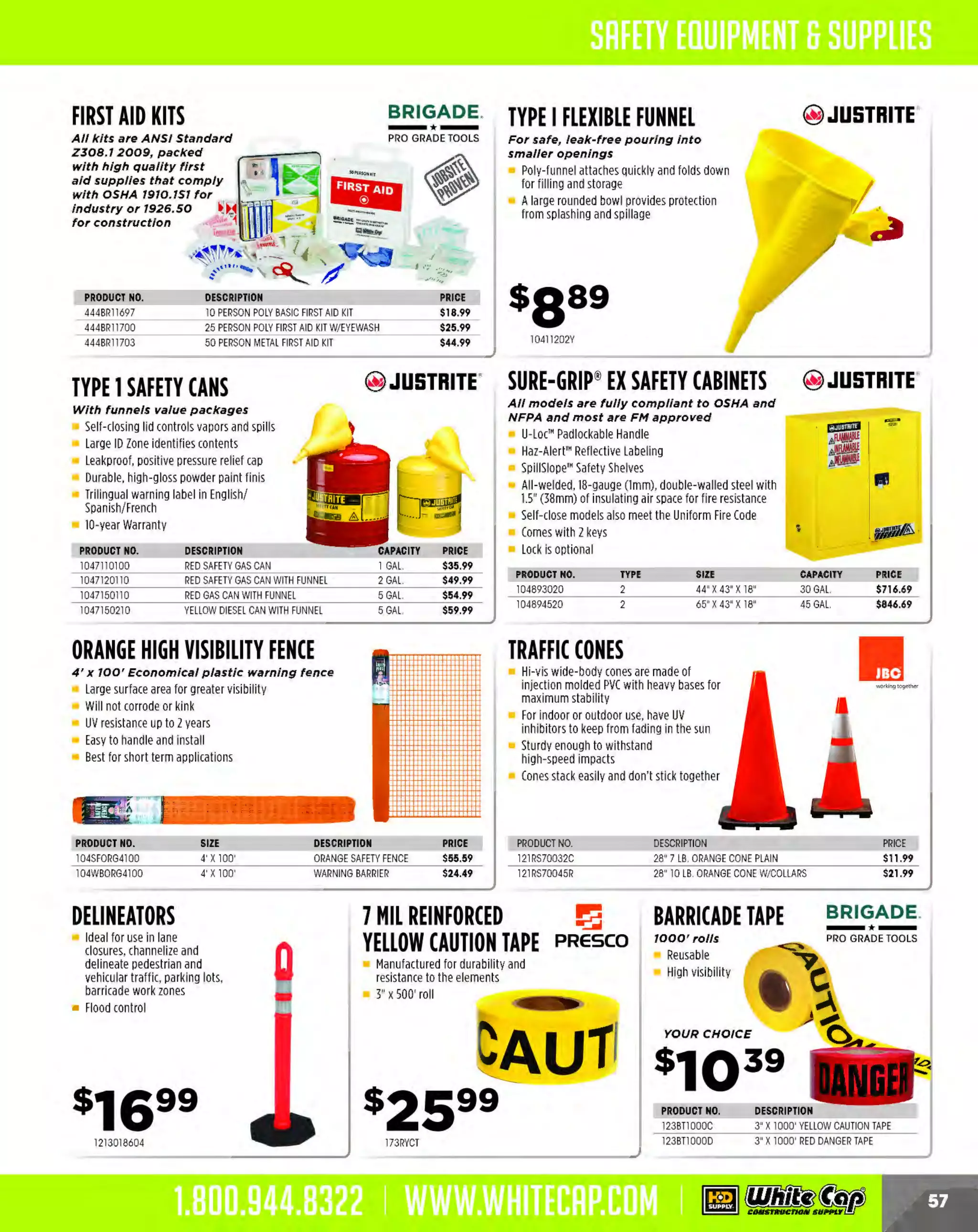 Experience Our MOBILE APP @ Booth BD2

...,.,ii!

~ WORLDoF

~ CONCRETE

ALSO VISIT OUR SAFETY BOOTH OUTSIDE OF CENTRAL HALL BY REGISTRATION
THESE SPECIAL TRADER DEALS AVAILABLE ALL MONTH AT YOUR LOCAL BRANCH!

SNAP TIES AND WEDGES

BRIGADE. SONOTUBE"

-*-

Short and long end

PRO GRADE TOOLS

Manufactured with a hot forged integral Yi" hex shaped heads
Assure uniform wall dimensions
Make formstripping fast and easy
Ties break with lumber and hardware still in place
The hex head allows snap ties to be broken back with the
formwork still in place with standard Yi'' socket
Uses 1" x 1" Plastic Cones to provide a nominal 1" break back
Safe Working Load 2,250 lbs with approximately
a 2:1 safety factor
100 Pieces per box

Concrete Forms

High-strength, rain-resistant
Easier to handle, set, strip and discard
Sta nds strong, even in wet weather
Superior strength-to-weight properties
Available in diameters from 6" to 60"
Heat resistance eliminates form deformation
during the pour

S
HORT END - SNAP TIES - HEX HEAD
PRODUCT NO.
444BR116 41
444BR116 42
444BR116 43
444BR116 44
444BR11645
444BR116 47
444BR116 48
444BR11649

LENGTH
6"
7·5/8"
8'
10'
12"
16'
18"
24'

PRICE
.69(
.72¢
.76¢
.79¢
.84(
.89¢
.99(
$1.09

LONG END - SNAP TIES - HEX HEAD
PRODUCT NO.
444BR11650
444BR11652
444BR11653
444BR11654
444BR11655
444BR11656
444BR11657
444BR11658

LENGTH
6"
8"
10"
12"
14"
16"
18'
24"

PRICE
.74(
.81¢
.84¢
.89¢
.94¢
.99¢
$1.09
$1.19

SNAP TIE WEDGE
Can be used with standard or heavy duty snap ties
Galvanized to provide limited corrosion protection
Provides increased bearing area for proper load
distribution against walers and has nail holes
on each end
Safe working load 3350 lbs. with approximately
a 2:1 safety factor
100 pieces per carton
PRODUCT NO.
444BR12355

DESCRIPTION
BLACK

PRICE PER 1
00
$1.29

PRODUCT NO.
128CF10SRG
128CF12SRG
128CF1
4SRG
128CF1
6SRG
128CF18SRG
128CF
20SRG
128CF24SRG

THICKNESS
.140
.140
.165
.165
.190
.190
.210

DIAMETER
10'
12"
14'
16"
18'
20"
24"

PRICE
$9.39
$10.99
$13.39
$16.39
$18.79
$21.09
$25.79

STEGO"WRAP VAPOR BARRIER
AND VAPOR RETARDERS
The most widely specified below-slab
vapor barrier In the U.S.

Low permeance and excellent
puncture resistance
Exceeds ASTM E1745 S
tandards
S
tego Wrap Vapor Barrier is a specially
engineered plastic film that provides
long-term, below-slab protection against
moisture-related problems
PRODUCT NO.
278SW1001
278SW1002A
278ST1003

THICKNESS
15Mll
lOMIL

SIZE
14' x140'
14' x210'
4" x180'

PRIC
E
CALL
CALL
$49.49

POLYETHYLENE SHEETING
Lowest cost a/I-purpose protection against
water vapor and foreign matter

Tough, strong body, yet soft, pliable
Lightweight with excellent durability,
no cracking, peeling, rotting, or mildew
High-resistance to tearing
Permanent flexibility even at sub-zero temperature
Resistant to acids, alkalies and most chemicals
PRODUCT NO.
432610B
432620
432620B
4321020
4321020B

THICKNESS
6Mll
6 Mil
6 Mil
10 Mil
10 Mil

SIZE
10' x 100'
20' x 100'
20' x 100'
20' x100'
20' x100'

COLOR
BLACK
CLEAR
BLACK
CLEAR
BLACK

PRICE
CALL
CALL
CALL
CALL
CALL

insist on Sonorube®concrete forms with
Rain Guard" technolog)'· Get all the strength and durabilit)' you
need to keep your pour on schedule regardless o f rain.
Sonotube Round formS-superior strength-to-weight
properties virtually eliminate " blowouts'.' 6'L36" ID
Sonotube Commercial formS-withstand 72+ hours of
rainfall; full liquid head to 20 feet. 6'L60" ID, up to 50'
Sonotube Finish Free"'forms-marble-smooth columns on a
concrete budget; no manual finishing. 12'L42" ID, up to 20'
Sonovoid"' Round tubeS-for cast-in-place
and pre-cast slabs, bridge decks,
beams, piers, etc. 6'L36.9"0D

AVAILABLE AT WHITE CAP

The MOST KNOWLEDGEABLE PROS in construction supplies

800.944.8322 I Whitecap.com

s~

For the best in concrete forms,
insist on the Sonotube bra nd.
I

WWW.WHITECA P.COM

SONOCO
I

1.800 .944.8322

 