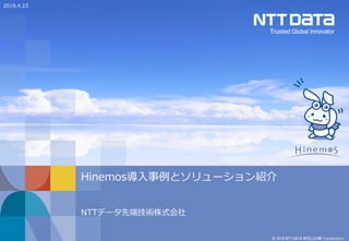 © 2018 NTT DATA INTELLILINK Corporation
Hinemos導入事例とソリューション紹介
NTTデータ先端技術株式会社
2019.4.23
 