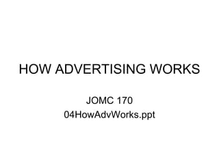 HOW ADVERTISING WORKS

         JOMC 170
     04HowAdvWorks.ppt
 