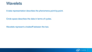 Wavelets
A data representation describes the phenomena point-by-point.
Circle space describes the data in terms of cycles.
Wavelets represent a tradeoff between the two.
 
