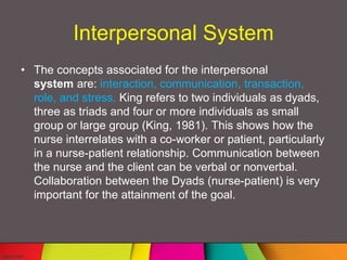 Interpersonal System Imogene King’s Goal Attainment Theory | PPTX