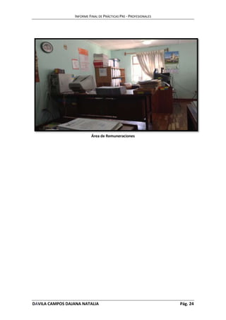 INFORME FINAL DE PRÁCTICAS PRE - PROFESIONALES 
Área de Remuneraciones 
DÁVILA CAMPOS DAJANA NATALIA Pág. 24 
