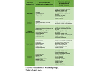Serviços ecossistêmicos de cada tipologia.
Elaborado pelo autor
 