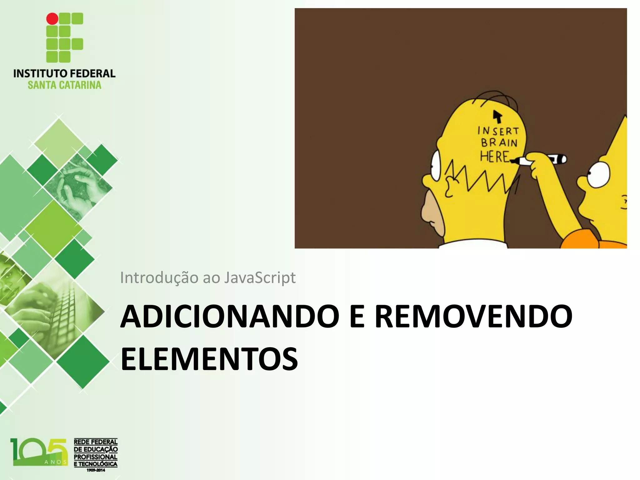 ADICIONANDO E REMOVENDO
ELEMENTOS
Introdução ao JavaScript
 