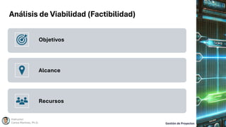 Análisis de Viabilidad (Factibilidad)
Instructor:
Carlos Martínez, Ph.D. Gestión de Proyectos
Objetivos
Alcance
Recursos
 