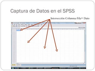 Captura de Datos en el SPSS Intersección Columna-Fila= Dato 