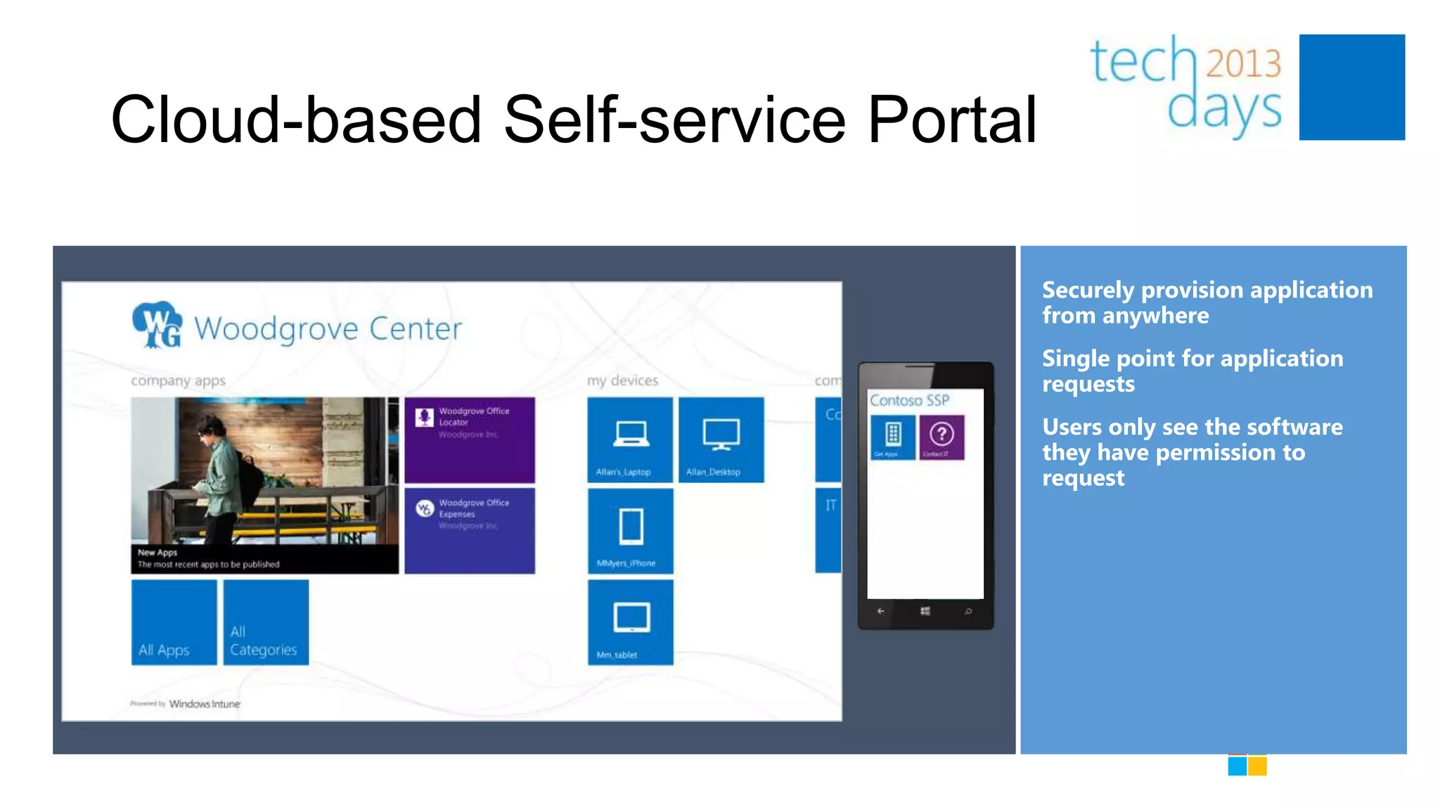 Cloud-based Self-service Portal

                                  Securely provision application
                                  from anywhere
                                  Single point for application
                                  requests
                                  Users only see the software
                                  they have permission to
                                  request
 