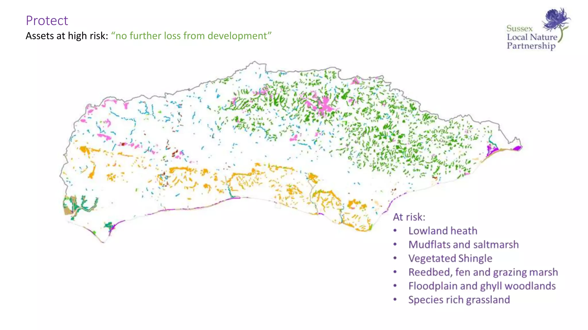 Protect
Assets at high risk: “no further loss from development”
 