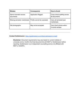 MAIT Admission 2026: Complete Document Checklist for B.Tech, BBA, MBA ...
