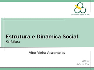 Estrutura e Dinâmica Social
Karl Marx
Vitor Vieira Vasconcelos
BC0602
Julho de 2016
 