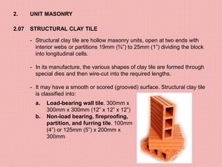 MASONRY -Building Technology and Construction | PDF