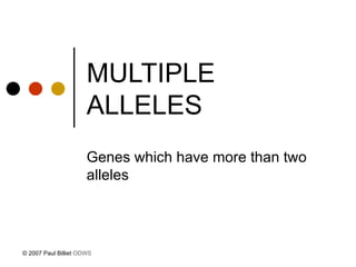 MULTIPLE ALLELES   Genes which have more than two alleles © 2007 Paul Billiet  ODWS 