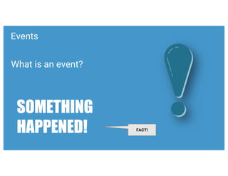 Events
What is an event?
FACT!
SOMETHING
HAPPENED!
 