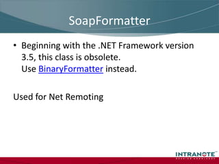 ОпределениеСериализация (в программировании) — процесс перевода какой-либо структуры данных в последовательность битов. Обратной к операции сериализации является операция десериализации — восстановление начального состояния структуры данных из битовой последовательности.(с) Википедия