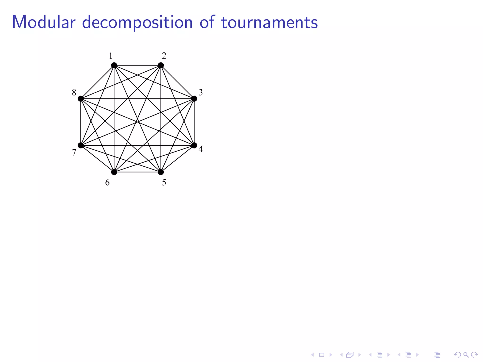 Modular decomposition of tournaments
           1     2


       8             3




       7             4


           6     5
 
