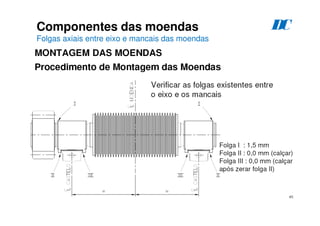 100
Componentes das moendas
Folgas axiais entre eixo e mancais das moendas
D
C
 