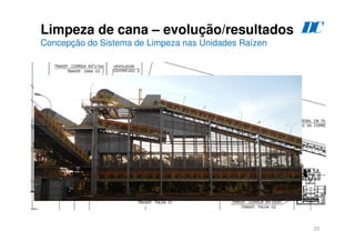 23
Limpeza de cana – evolução/resultados
Concepção do Sistema de Limpeza nas Unidades Raízen
D
C
 