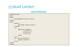 (1) BUAT LAYOUT
layout.blade.php
 