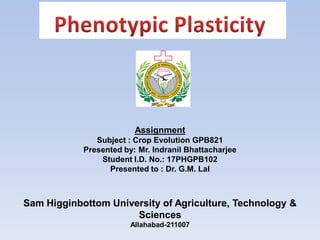 Assignment
Subject : Crop Evolution GPB821
Presented by: Mr. Indranil Bhattacharjee
Student I.D. No.: 17PHGPB102
Presented to : Dr. G.M. Lal
Sam Higginbottom University of Agriculture, Technology &
Sciences
Allahabad-211007
 
