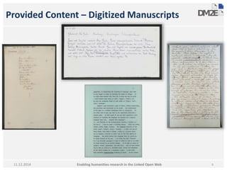 Provided Content – Digitized Manuscripts 
Enabling humanities research in 11.12.2014 the Linked Open Web 6 
 