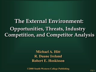 Ch2-1
The External Environment:
Opportunities, Threats, Industry
Competition, and Competitor Analysis
Michael A. Hitt
R. Duane Ireland
Robert E. Hoskisson
©2000 South-Western College Publishing
 
