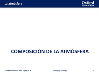 La atmósfera
COMPOSICIÓN DE LA ATMÓSFERA
© Oxford University Press España, S. A. Biología y Geología 5
 