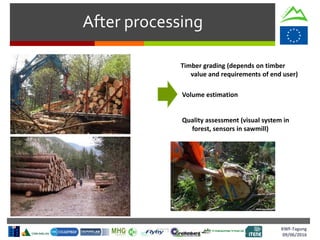 After processing
KWF-Tagung
09/06/2016
Timber grading (depends on timber
value and requirements of end user)
Volume estimation
Quality assessment (visual system in
forest, sensors in sawmill)
 