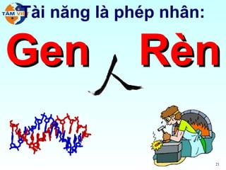 Tài năng là phép nhân:

Gen           Rèn

                         21
 
