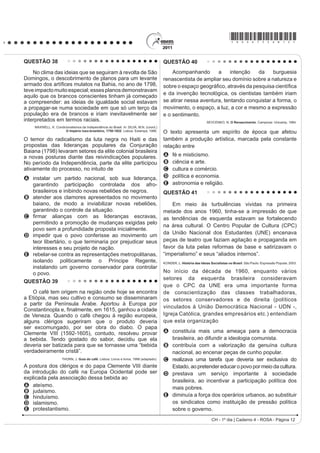 *ROSA75sab4*

QUESTÃO 10                                                                                 QUESTÃO 12
                            SOBRADINHO                                                         O fenômeno de ilha de calor é o exemplo mais
           O homem chega, já desfaz a natureza                                             PDUFDQWH GD PRGL¿FDomR GDV FRQGLo}HV LQLFLDLV GR
    Tira gente, põe represa, diz que tudo vai mudar                                        clima pelo processo de urbanização, caracterizado
         O São Francisco lá pra cima da Bahia
                                                                                           SHOD PRGL¿FDomR GR VROR H SHOR FDORU DQWURSRJrQLFR
     Diz que dia menos dia vai subir bem devagar
E passo a passo vai cumprindo a profecia do beato que                                      o qual inclui todas as atividades humanas inerentes à
              dizia que o Sertão ia alagar.                                                sua vida na cidade.
    SÁ E GUARABYRA. Disco Pirão de peixe com pimenta 6RP /LYUH  DGDSWDGR 