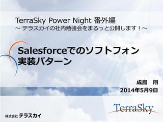 Salesforceでのソフトフォン
実装パターン
成島 翔
2014年5月9日
TerraSky Power Night 番外編
～ テラスカイの社内勉強会をまるっと公開します！～
 