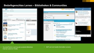 11PUBLIC© 2017 SAP SE or an SAP affiliate company. All rights reserved. ǀ
Bedarfsgerechtes Lernen – Bibliotheken & Communities
 SuccessFactors Learning als kuratierte Bibliothek
interner/ externer Inhalte
 SAP Jam als Quelle informellen Lernens
 