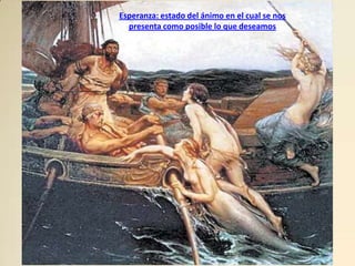 Esperanza: estado del ánimo en el cual se nos
  presenta como posible lo que deseamos
 