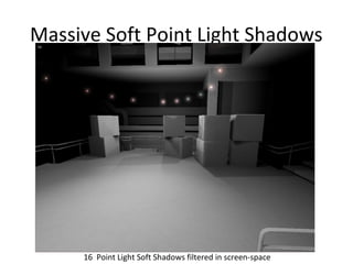 Massive Soft Point Light Shadows
16 Point Light Soft Shadows filtered in screen-space
 