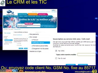 Mohamed Louadi, PhD mlouadi@louadi.com69
Ou: envoyez code client No. GSM No. fixe au 85717
Le CRM et les TIC
 