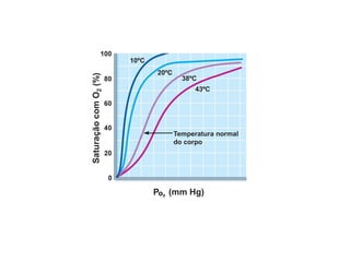 Temperatura normal
do corpo
10ºC
20ºC
38ºC
43ºC
Saturação
com
O
2
(%)
O2
P (mm Hg)
 