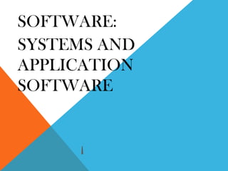 SOFTWARE:
SYSTEMS AND
APPLICATION
SOFTWARE
 