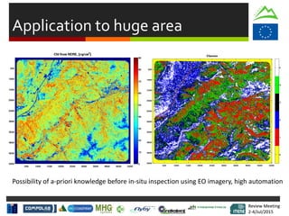 Review Meeting
2-4/Jul/2015
Review Meeting
2-4/Jul/2015
Application to huge area
Possibility of a-priori knowledge before in-situ inspection using EO imagery, high automation
 