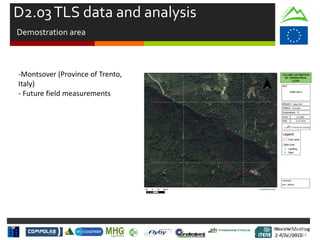 Review Meeting
2-4/Jul/2015
Review Meeting
2-4/Jul/2015
Kick-off Meeting
8-9/jan/2014
-Montsover (Province of Trento,
Italy)
- Future field measurements
D2.03TLS data and analysis
Demostration area
 