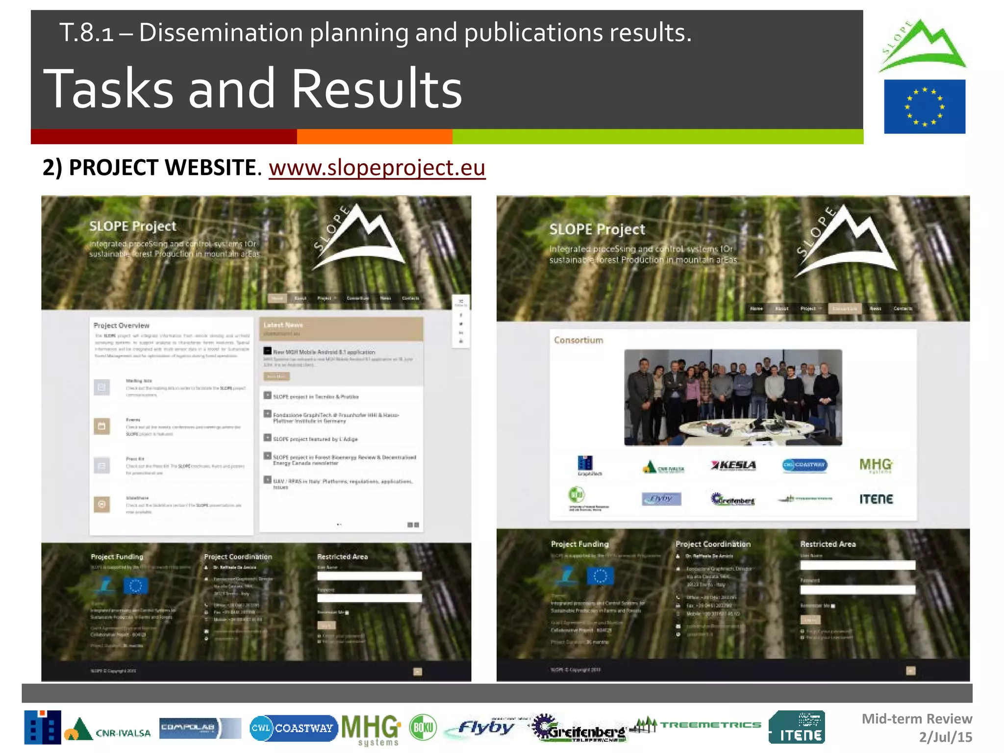 Mid-term Review
2/Jul/15
Tasks and Results
T.8.1 – Dissemination planning and publications results.
2) PROJECT WEBSITE. www.slopeproject.eu
 