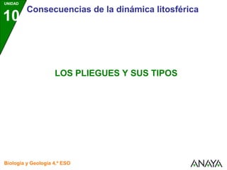 UNIDAD
10
Consecuencias de la dinámica litosférica
Biología y Geología 4.º ESO
LOS PLIEGUES Y SUS TIPOS
 