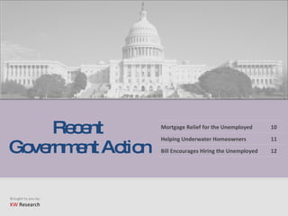 Recent  Government Action Mortgage Relief for the Unemployed 10 Helping Underwater Homeowners 11 Bill Encourages Hiring the Unemployed 12 