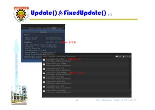 shapethefuture
Update()與FixedUpdate() 3/3
44 Wu, ShyiShiou Dept. of E.E., NKUT
會變動
固定
會變動
 