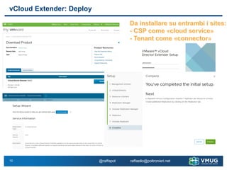 10
vCloud Extender: Deploy
@raffapol raffaello@poltronieri.net
 
