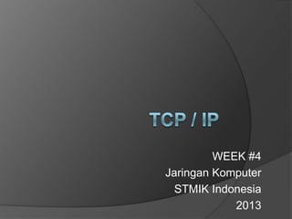 WEEK #4
Jaringan Komputer
STMIK Indonesia
2013
 