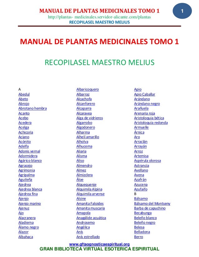 Manual De Plantas Medicinales Tomo 1 Recopilasel Maestro Melius Www